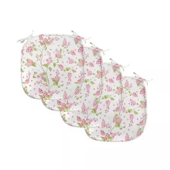 Подушки на обеденный стул ABAKUHAUS Shabby Flora, бутоны природных цветов, декоративная водонепроницаемая подушка с ремнями для кухонных сидений, 40 см x 40 см — упаковка из 4 шт., розовый, белый и зеленый