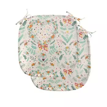 Подушки на обеденный стул ABAKUHAUS Shabby Flora, винтажные ленты в форме сердечек, декоративная водонепроницаемая подушка с ремнями для кухонных сидений, 40 см x 40 см — упаковка из 2 шт., бежевый