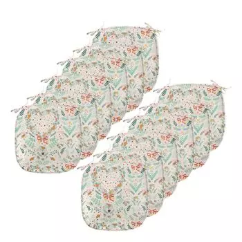 Подушки на обеденный стул ABAKUHAUS Shabby Flora, винтажные ленты в форме сердечек, декоративная водонепроницаемая подушка с ремнями для кухонных сидений, 40 см x 40 см — упаковка из 12 шт., бежевый