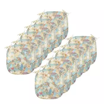 Подушки на обеденный стул ABAKUHAUS Shabby Flora, винтажный садовый лист, декоративная водонепроницаемая подушка с ремнями для кухонных сидений, 40 см x 40 см — упаковка из 12 шт., нежно-голубой, белый, фиолетовый