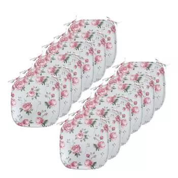 Подушки на обеденный стул ABAKUHAUS Shabby Flora, весенние цветы розы, декоративная водонепроницаемая подушка с ремнями для кухонных сидений, 40 см x 40 см — упаковка из 12 шт., миндально-зеленый, бледно-розовый, белый
