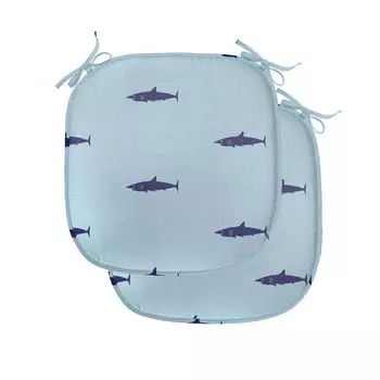 Подушки на обеденный стул ABAKUHAUS Shark, Ocean Life в синих оттенках, декоративная водонепроницаемая подушка с ремнями для кухонных сидений, 40 см x 40 см — упаковка из 2 шт., темно-синий, светло-синий