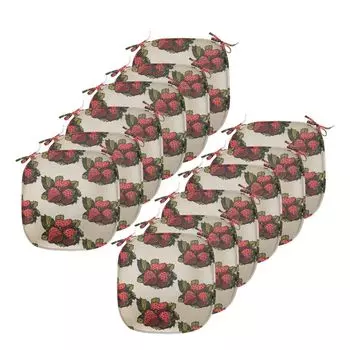 Подушки на обеденный стул ABAKUHAUS Strawberry, нарисованные вручную фрукты, декоративная водонепроницаемая подушка с ремнями для кухонных сидений, 40 см x 40 см — упаковка из 12 шт., темно-кораллово-желто-зеленый