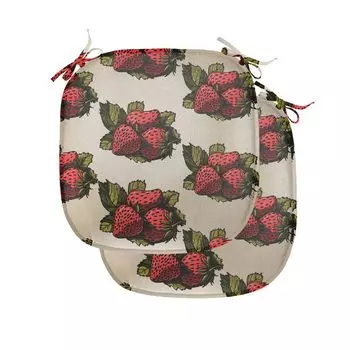 Подушки на обеденный стул ABAKUHAUS Strawberry, нарисованные вручную фрукты, декоративная водонепроницаемая подушка с ремнями для кухонных сидений, 40 см x 40 см — упаковка из 2 шт., темно-кораллово-желто-зеленый