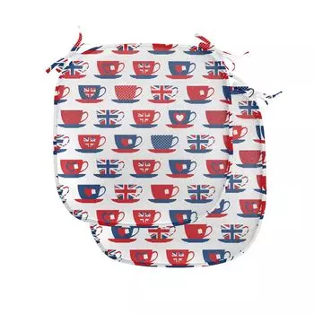 Подушки на обеденный стул ABAKUHAUS Tea Party, британские чайные чашки, декоративная водонепроницаемая подушка с ремнями для кухонных сидений, 40 см x 40 см — упаковка из 2 шт., ярко-синий темно-синий
