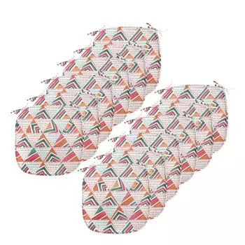 Подушки на обеденный стул ABAKUHAUS Tribal, акварельные треугольники, декоративная водонепроницаемая подушка с ремнями для кухонных сидений, 40 см x 40 см — упаковка из 12 шт., оранжевый, зеленый, розовый