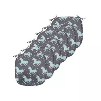 Подушки на обеденный стул ABAKUHAUS Unicorn, звезды в виде единорога, декоративная водонепроницаемая подушка с ремнями для кухонных сидений, 40 см x 40 см — упаковка из 6 шт., темно-синий и розовый, черный
