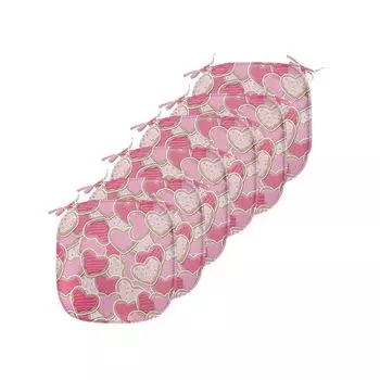 Подушки на обеденный стул ABAKUHAUS Valentines, печенье в форме сердца, декоративная водонепроницаемая подушка с ремнями для кухонных сидений, 40 см x 40 см — упаковка из 6 шт., бледно-коричневый, бледно-розовый