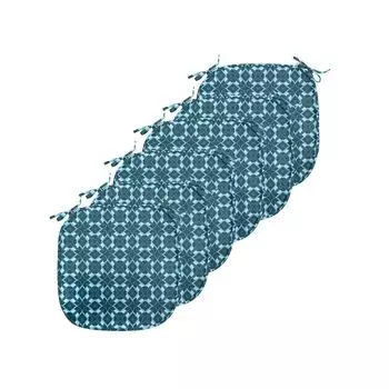Подушки на обеденный стул ABAKUHAUS в стиле ретро, винтажный геометрический узор, декоративная водонепроницаемая подушка с ремнями для кухонных сидений, 40 см x 40 см — упаковка из 6 шт., темно-синий светло-синий