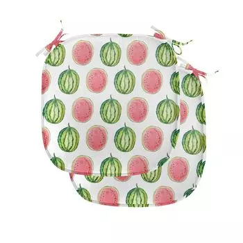 Подушки на обеденный стул ABAKUHAUS Watermelon, тропические летние фрукты, декоративная водонепроницаемая подушка с ремнями для кухонных сидений, 40 см x 40 см — упаковка из 2 шт., зеленый кораллово-белый