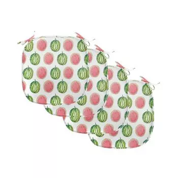 Подушки на обеденный стул ABAKUHAUS Watermelon, тропические летние фрукты, декоративная водонепроницаемая подушка с ремнями для кухонных сидений, 40 см x 40 см — упаковка из 4 шт., зеленый кораллово-белый
