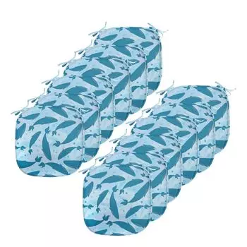 Подушки на обеденный стул ABAKUHAUS Whale, большие синие водные животные, декоративная водонепроницаемая подушка с ремнями для кухонных сидений, 40 см x 40 см — упаковка из 12 шт., светло-голубой, синий