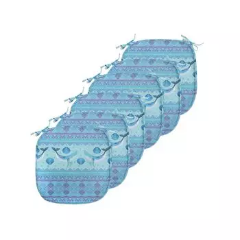 Подушки на обеденный стул ABAKUHAUS Whale, Oceanic Maritime, декоративная водонепроницаемая подушка с ремнями для кухонных сидений, 40 см x 40 см — упаковка из 6 шт., бирюзово-фиолетовый синий