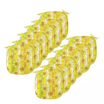 Подушки на обеденный стул ABAKUHAUS Yellow Flower, цветение нарцисса, декоративная водонепроницаемая подушка с ремнями для кухонных сидений, 40 см x 40 см — упаковка из 12 шт., цвет желтого яблока, желтый