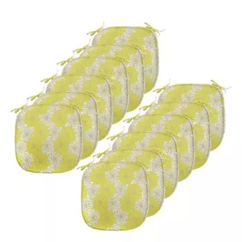 Подушки на обеденный стул ABAKUHAUS Yellow Flower, Fresh Garden Art, декоративная водонепроницаемая подушка с ремнями для кухонных сидений, 40 см x 40 см — упаковка из 12 шт., желтый кремовый, зеленый