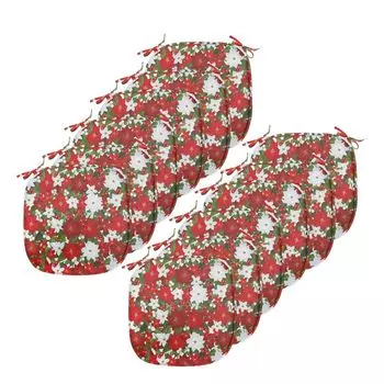 Подушки на рождественский обеденный стул ABAKUHAUS, Holly Mistletoe, декоративная водонепроницаемая подушка с ремнями для кухонных сидений, 40 см x 40 см — упаковка из 12 шт., белый красный зеленый