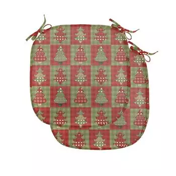 Подушки на рождественский обеденный стул ABAKUHAUS, одеяло Noel Trees, декоративная водонепроницаемая подушка с ремнями для кухонных сидений, 40 см x 40 см — упаковка из 2 шт., рубиновый цвет Резеда зеленый