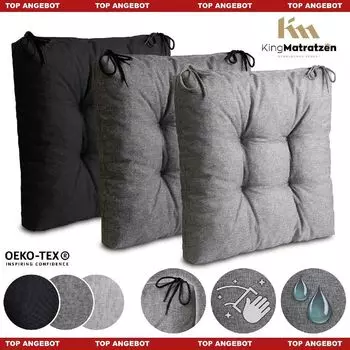 Подушки на сиденье, 4 шт., 40x40см с обивкой | Водонепроницаемая подушка на стул с завязками: серый King Matratzen