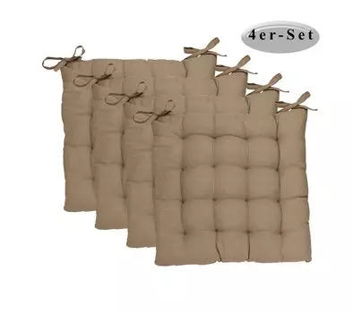 Подушки на стул Betz с завязками - подушки для сиденья снаружи или внутри, размер 40 см х 40 см, мягкий наполнитель, цвет - коричневый - 4 шт. Betzshop, бежевый