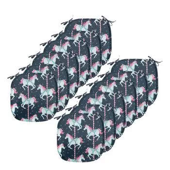 Подушки на стул для детской столовой ABAKUHAUS, детские лошади-карусели, декоративная водонепроницаемая подушка с ремнями для кухонных сидений, 40 см x 40 см — упаковка из 12 шт., индиго, бледно-голубой, розовый, синий
