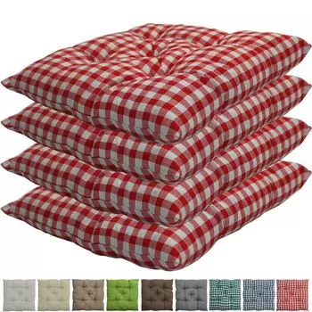 Подушки на стул Genoa 38х38 см, в упаковке 4 подушки для сидения с стежкой, цвет: серый в клетку NYVI, красный