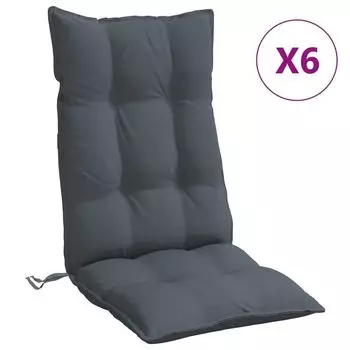 Подушки на стул с высокой спинкой vidaXL, 6 шт., ткань Оксфорд антрацитового цвета., серый