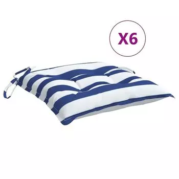 Подушки на стул vidaXL 6 шт. Ткань Оксфорд в синюю и белую полоску 50x50x7 см, белый