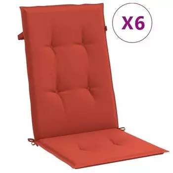 Подушки на стул vidaXL с высокой спинкой 6 шт. Ткань Меланж красный 120х50х4 см.