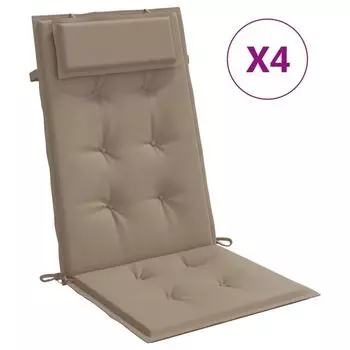 Подушки на стул vidaXL с высокой спинкой, 4 шт., ткань Оксфорд Taupe., серо-коричневый