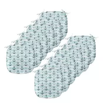 Подушки-якоря ABAKUHAUS для стульев для столовой, узор якоря, декоративная водонепроницаемая подушка с ремнями для кухонных сидений, 40 см x 40 см — упаковка из 12 шт., бледно-голубой, темно-зеленый, серебро