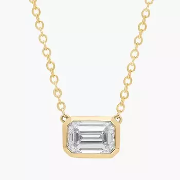 Подвеска East West с бриллиантами изумрудной огранки из желтого золота 14 карат (1 карат Tw. - HI / SI1-SI2) Blue Nile