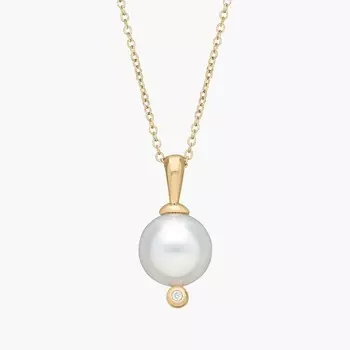 Подвеска из белого пресноводного жемчуга с бриллиантовой отделкой из 14-каратного желтого золота (8,5-9 мм) Blue Nile