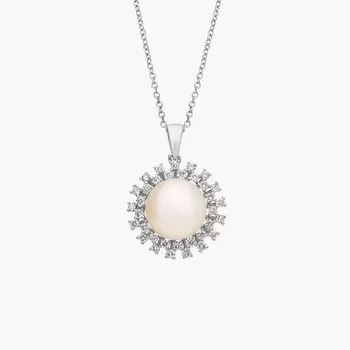 Подвеска из культивированного южноморского жемчуга с россыпью бриллиантов в ореоле из 18-каратного белого золота (9-9,5 мм) Blue Nile