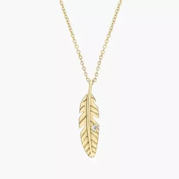 Подвеска с бриллиантами в форме мини-пера из желтого золота 14 карат Blue Nile