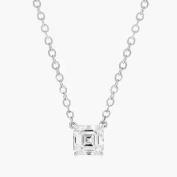 Подвеска с бриллиантом-солитером Asscher Cut из 14-каратного белого золота (1/2 карата Tw. - HI / SI1-SI2) Blue Nile