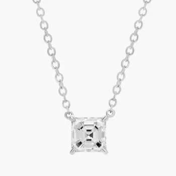 Подвеска с бриллиантом-солитером Asscher Cut из платины (3/4 карата, Tw. - HI / SI1-SI2) Blue Nile