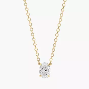 Подвеска с бриллиантом-солитером овальной огранки из желтого золота 14 карат (1/2 карата Tw. - HI / SI1-SI2) Blue Nile