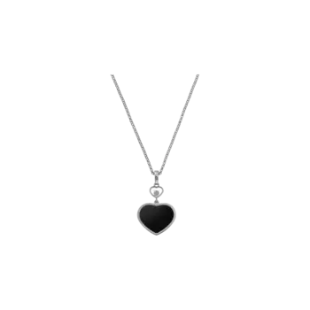 Подвеска с цепочкой Chopard Happy hearts из белого золота c бриллиантами и ониксом
