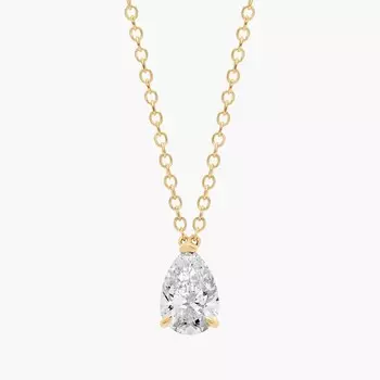 Подвеска с выращенным в лаборатории бриллиантом огранки «груша» острием вверх из желтого золота 14 карат (1 карат, двойной цвет — FG / VS2-SI1) Blue Nile