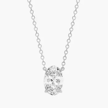 Подвеска с выращенным в лаборатории бриллиантом-солитером овальной огранки из белого золота 14 карат (1 1/2 карата, два камня - FG / VS2-SI1) Blue Nile