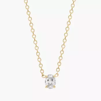 Подвеска с выращенным в лаборатории бриллиантом-солитером овальной огранки из желтого золота 14 карат (1/4 карата, два камня - FG / VS2-SI1) Blue Nile