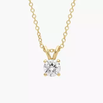 Подвеска с выращенным в лаборатории бриллиантом-солитером с двойной застежкой из желтого золота 14 карат (1/2 карата, два карата - FG / VS2-SI1) Blue Nile