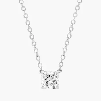 Подвеска-солитер с выращенным в лаборатории бриллиантом огранки «кушон» из 14-каратного белого золота (1/2 карата, два камня - FG / VS2-SI1) Blue Nile