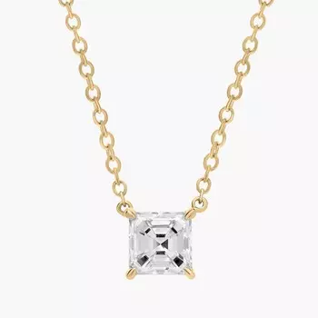 Подвеска-солитер с выращенным в лаборатории бриллиантом Asscher Cut из 14-каратного желтого золота (3/4 карата, двойной цвет - FG / VS2-SI1) Blue Nile