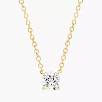 Подвеска-солитер с выращенным в лаборатории бриллиантом огранки «кушон» из желтого золота 14 карат (1/2 карата, два камня — FG / VS2-SI1) Blue Nile