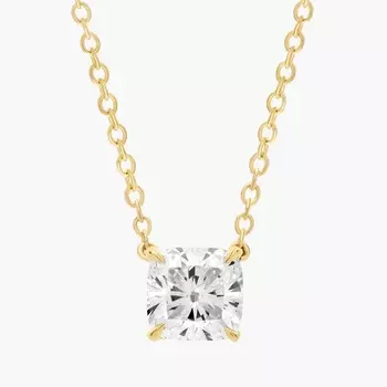 Подвеска-солитер с выращенным в лаборатории бриллиантом огранки «кушон» из желтого золота 14 карат (1 карат, два карата — FG / VS2-SI1) Blue Nile