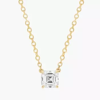 Подвеска-солитер с выращенным в лаборатории бриллиантом Asscher Cut из 14-каратного желтого золота (1/2 карата, два карата - FG / VS2-SI1) Blue Nile