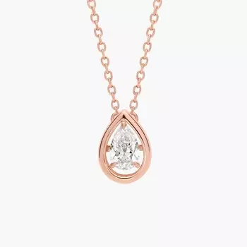 Подвеска-солитер с выращенным в лаборатории бриллиантом грушевидной огранки из розового золота 14 карат (1/2 карата). Blue Nile