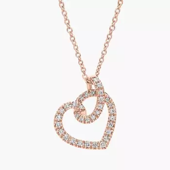 Подвеска в форме сердца с бриллиантовым паве из розового золота 14 карат (1/6 карата, двойной). Blue Nile