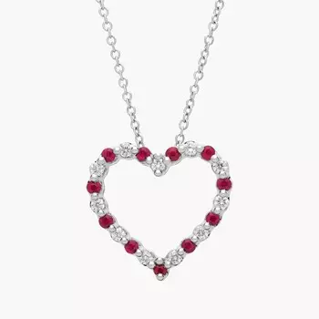 Подвеска в форме сердца с плавающим рубином и бриллиантами из 14-каратного белого золота (1,7 мм) Blue Nile